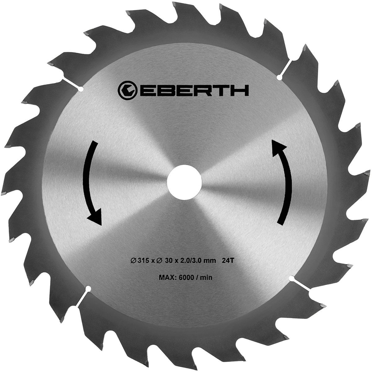 EBERTH cirkelzaagblad, zaagblad van staal met hardmetalen tanden voor het zagen van hout (diameter 315 mm, boorgat 30 mm, bladdikte 2,0 mm, zaagbreedte 3,0 mm, 24 tanden, max. 6000 tpm)