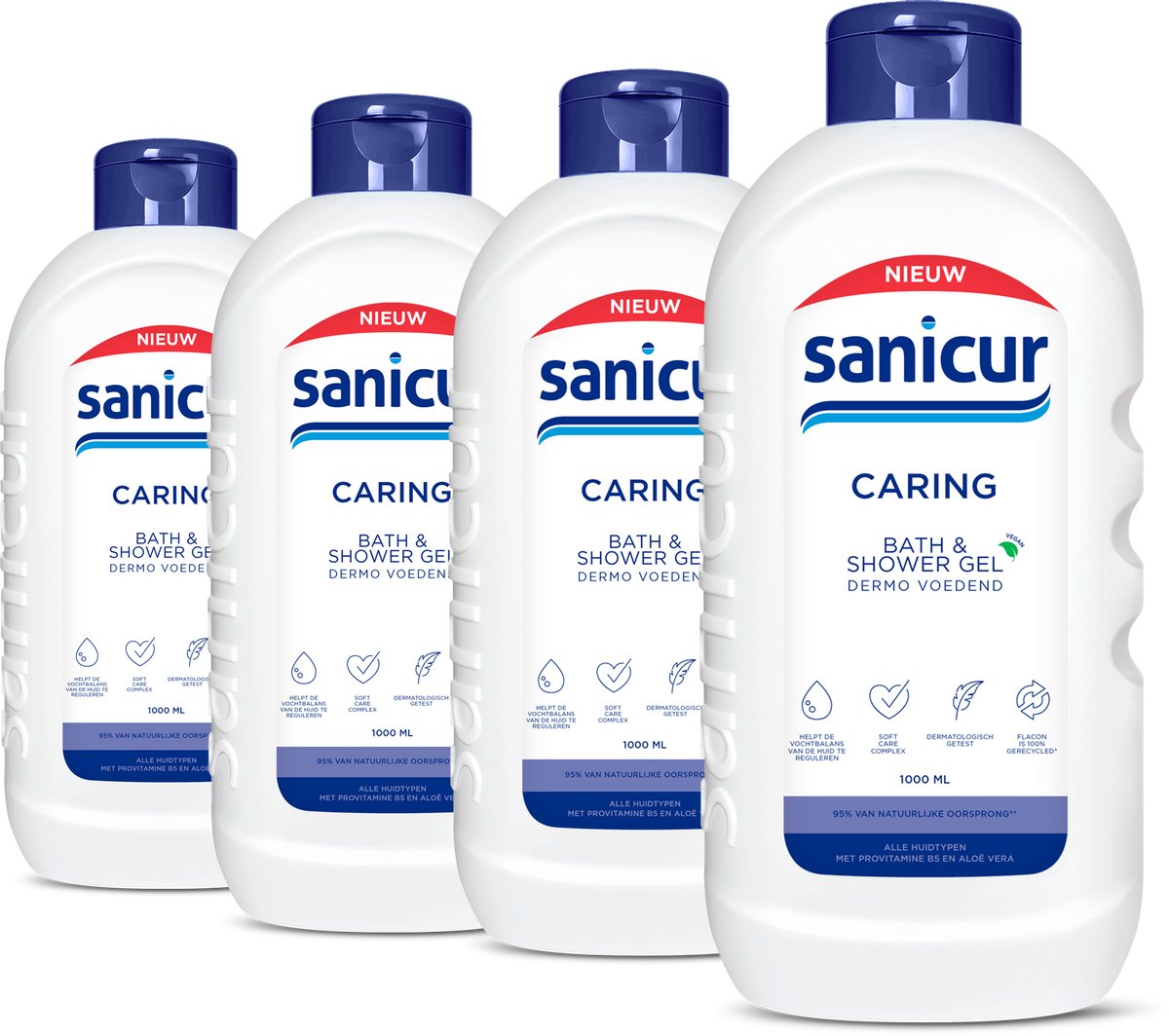 Sanicur Bad & Douche Caring - 4x 1000ml - Voordeelverpakking