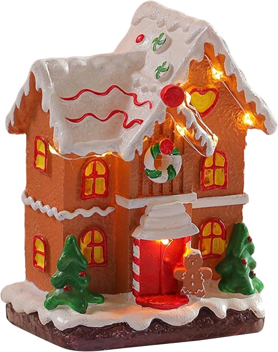 Kersthuis Decoratie - Miniatuur Huisje - Feestelijke Sfeer - Met Muziekfunctie - 15 x 11 x 9 cm - Meerkleurig