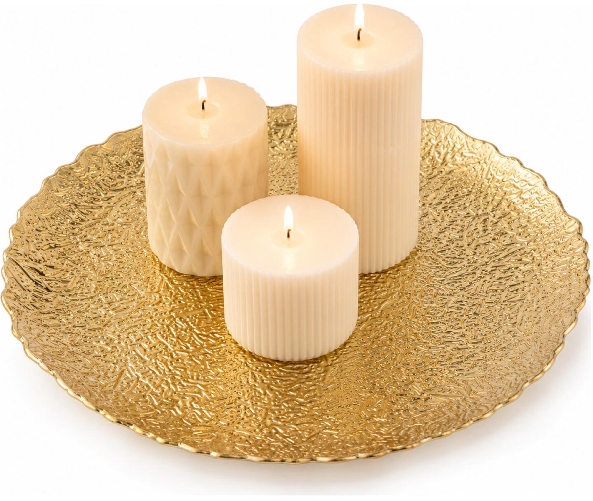 Feeric lights & Christmas Kaarsenbord - goud relief - kunststof - rond - 33 cm dia - schaal - onderzetter