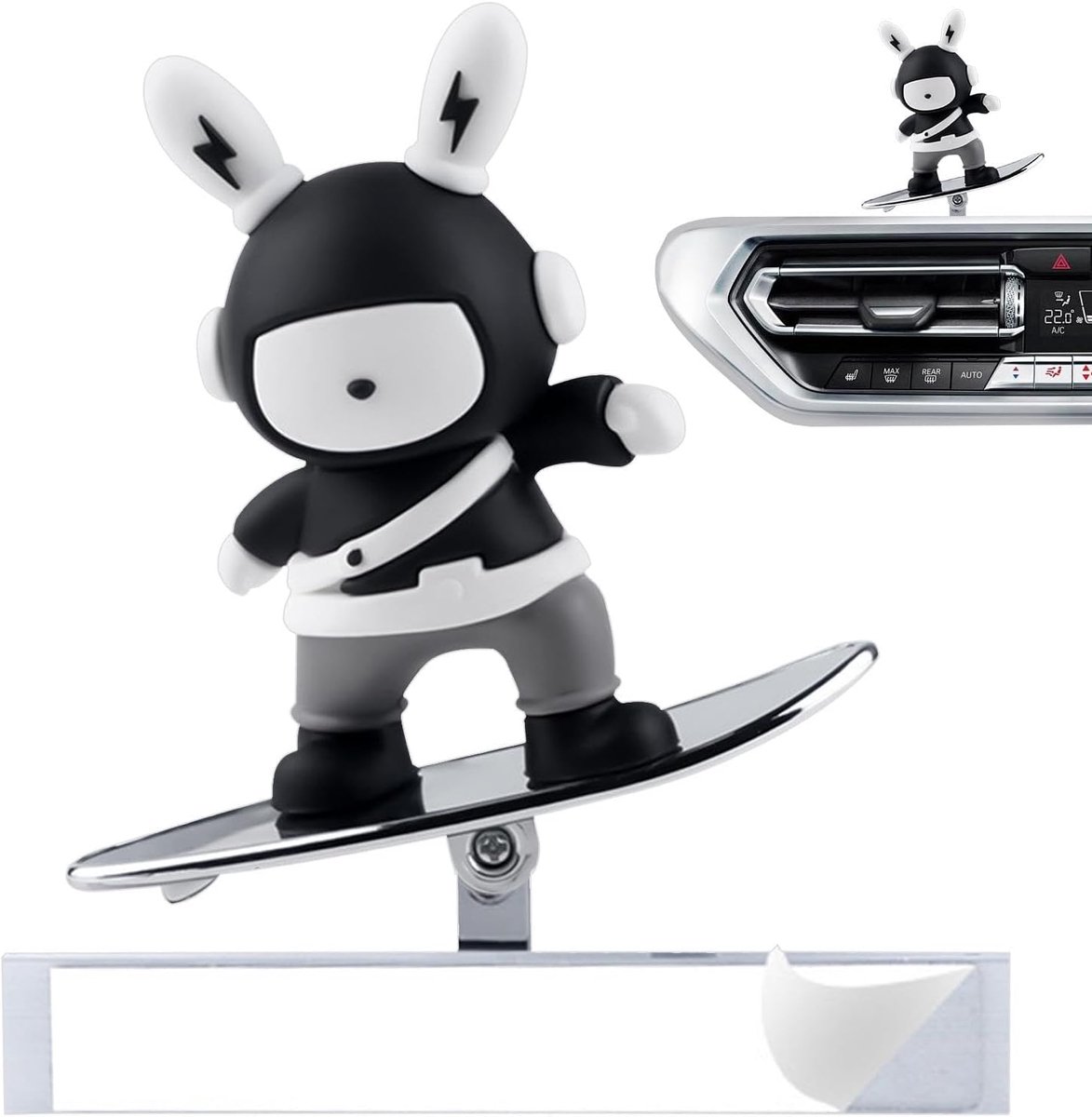 Auto Ornament Skateboard Konijn Auto Decoratie Bewegend Ontwerp 10 cm