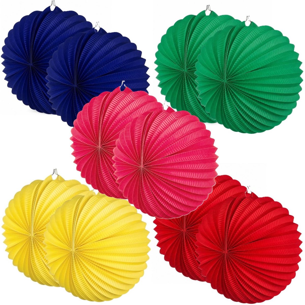 Boland Lampionnen van papier - rond - set van 10x stuks - Dia 22 cm - Versiering - mix van 5 kleuren
