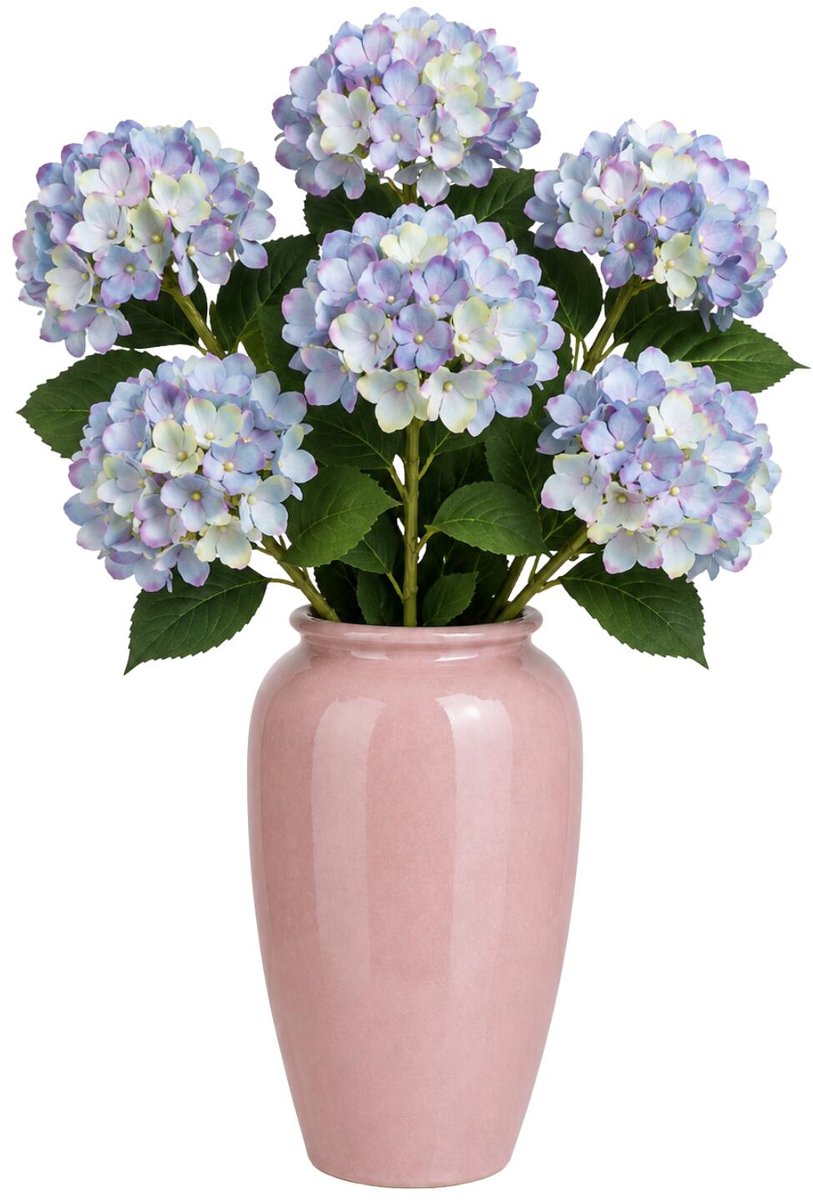 Bellatio Design Kunstbloem Hortensia tak - 4x - blauw - 48 cm - losse steel - Kunst zijdebloemen - hydrangea