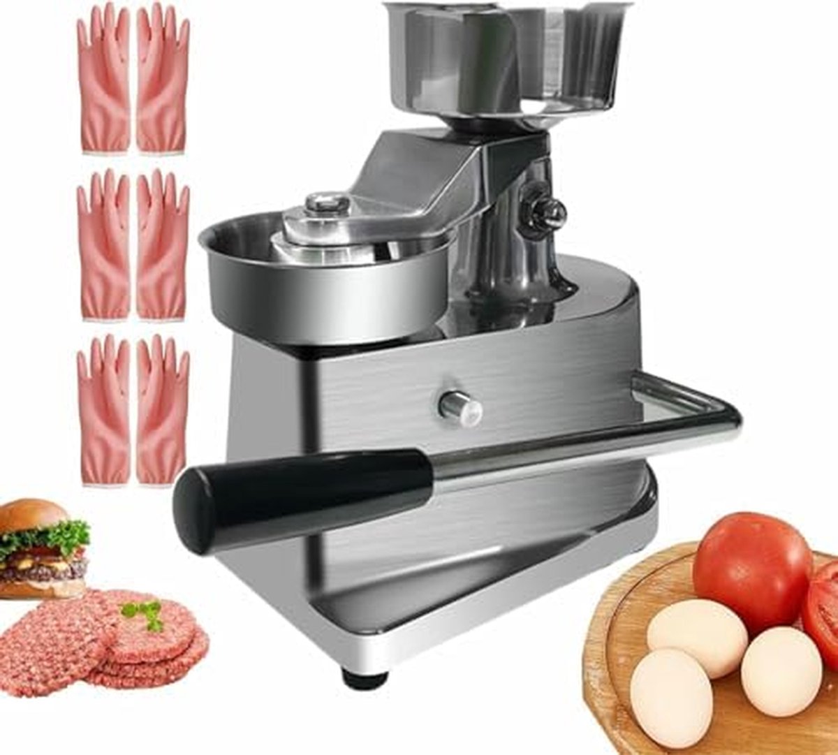 Handmatige Pat Maker - Vleespers Keukengereedschap - Perfect Pasteitjes Maken - Drie Maten Inclusief - 4 5 6 Inch - Zilver