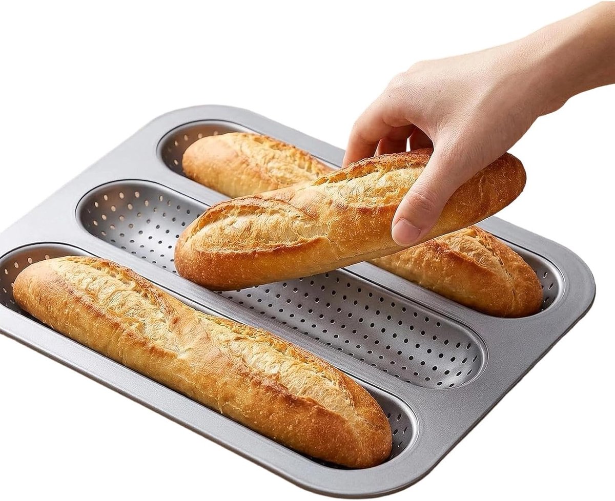 Bakblik Stokbrood - Broodvorm Bakvorm - Zelf Brood Bakken - Geperforeerd Koolstofstaal - 325 x 35 cm - Zwart