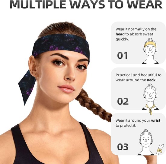 Sport Bandana - Sjaal Haarband - Tijdens Sporten - Dubbelzijdig Bruikbaar - 104 cm Lengte - Zwart — afbeelding 5