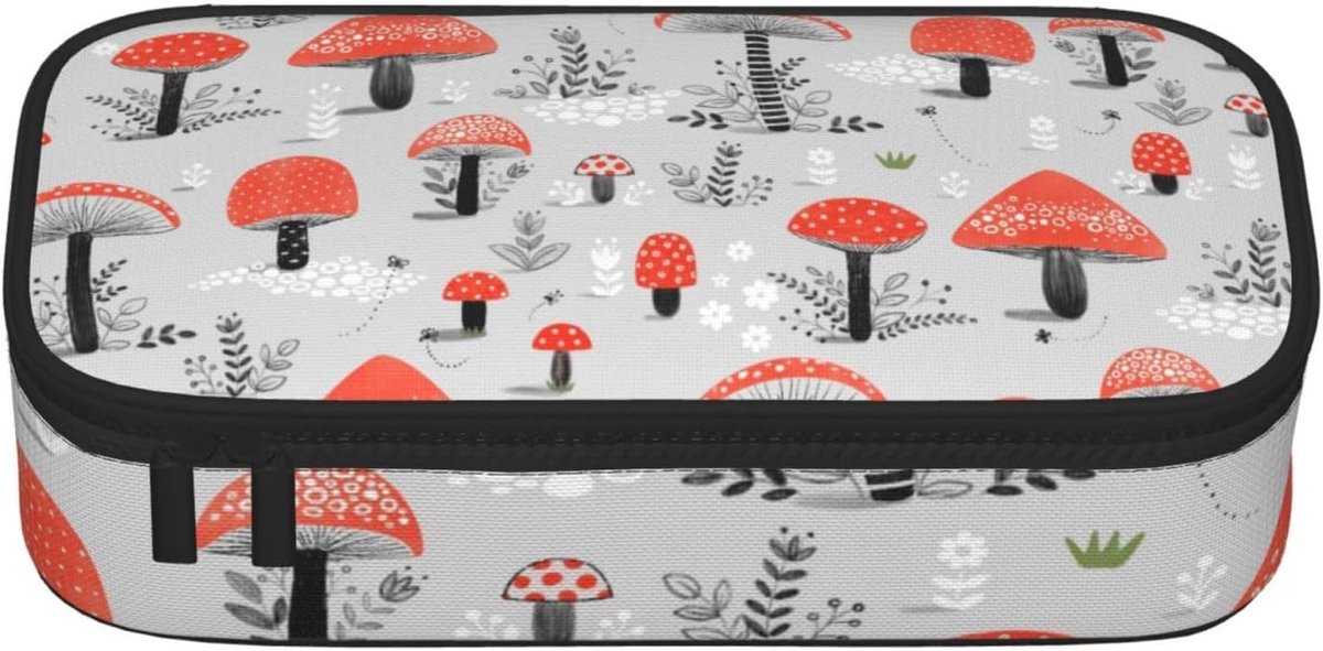 Etui Grote Capaciteit - Pennendoos Organizer - School Kantoor - Duurzaam Oxford Doek - 21x9.5x5 cm - Cartoon Paddestoelen