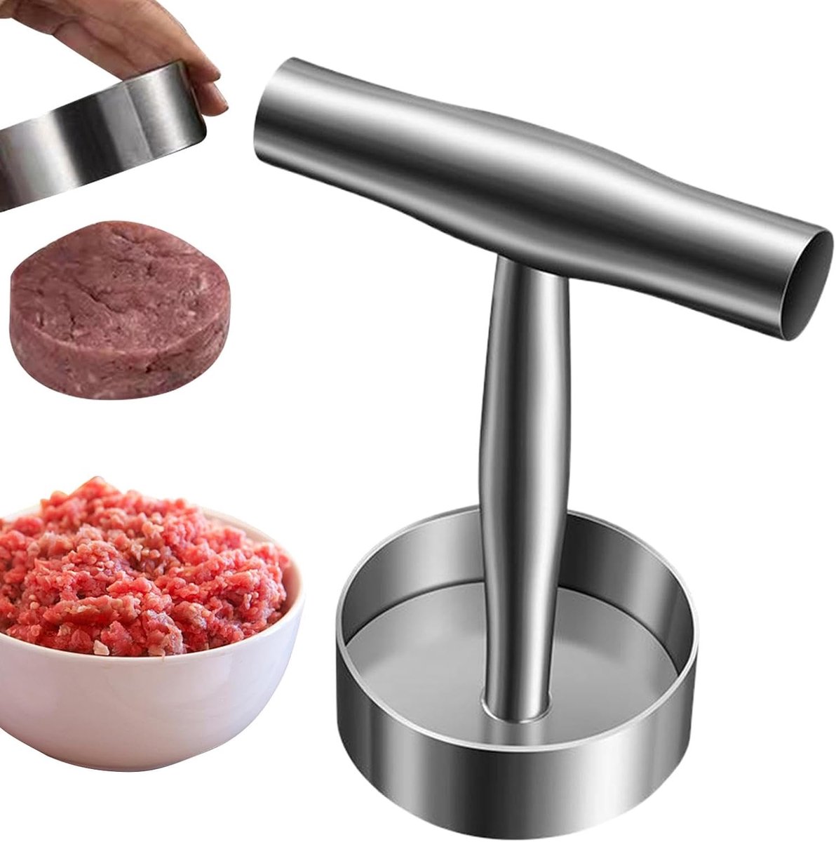 Vleespers Patty Maker - Burger Smasher - Gelijkmatige Burgers - Roestvrij Staal - 17.5 x 13.2 cm - Zilverkleurig