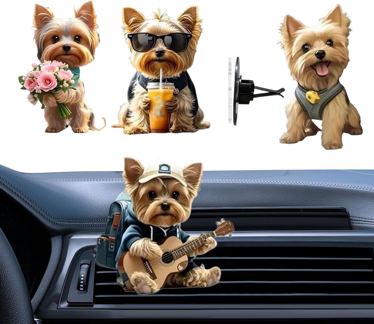 Auto luchtverfrisser - Ventilatieclip hond - Auto interieur fris - 2D acryl design - 4 stuks - Meerdere kleuren