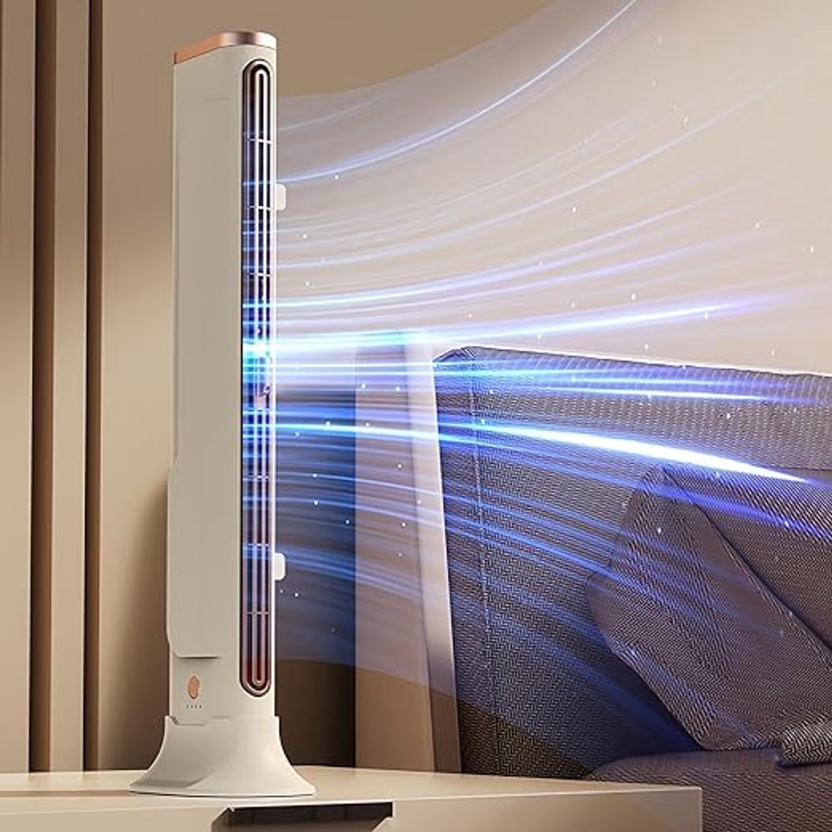 CHEN LONG SARL Staande torenventilator USB oplaadbaar, multifunctionele bladloze bureauventilator voor scherm, muur en tafel, stille ventilator voor slaapkamer kantoor studentenkamer, verstelbare luchtuitlaat, grote luchtvolume, crème roségoud design thumbnail 5