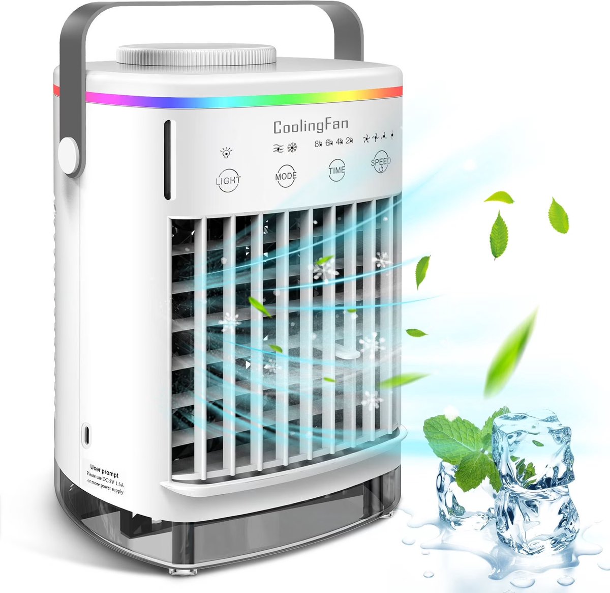 COOAU - Draagbare Luchtkoeler - Mini Airco met 700ml Watertank - 4 Snelheden & Timer - 7 LED Verlichting - Stil & Energiezuinig - Voor Thuis, Kantoor & Slaapkamer - USB Voeding