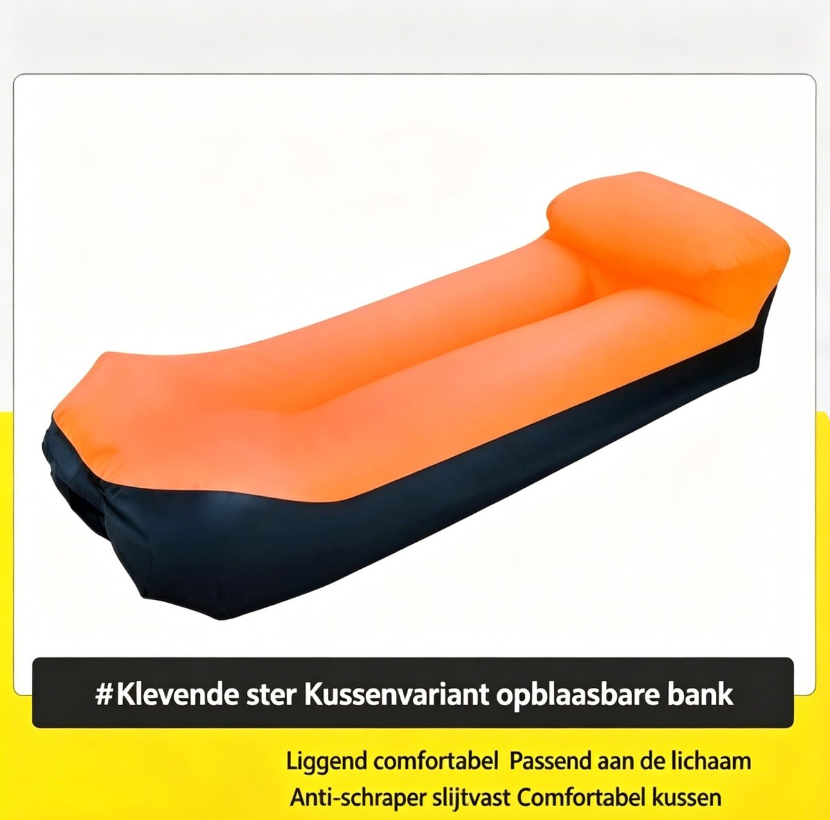 Oranje Opblaasbare loungestoel luchtkussenbank draagbaar voor strand kamperen picknicken en wandelen inclusief opbergtas lichtgewicht en eenvoudig op te zetten opblaasbare hangmat