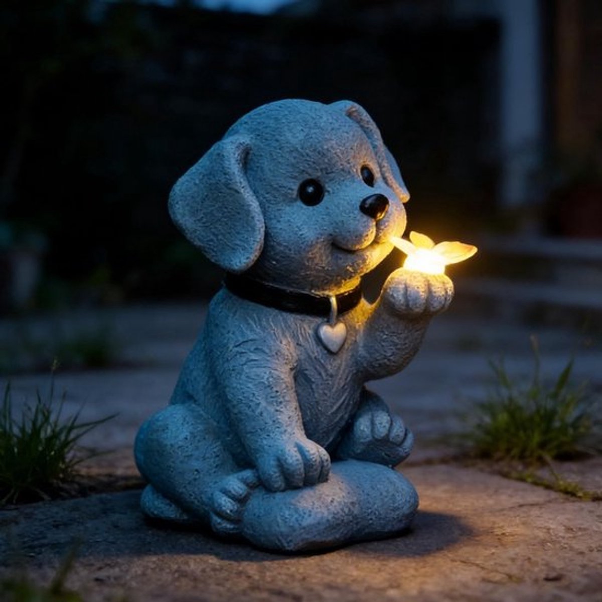 Decoratieve hondenfiguren met vlinders op zonne-energie