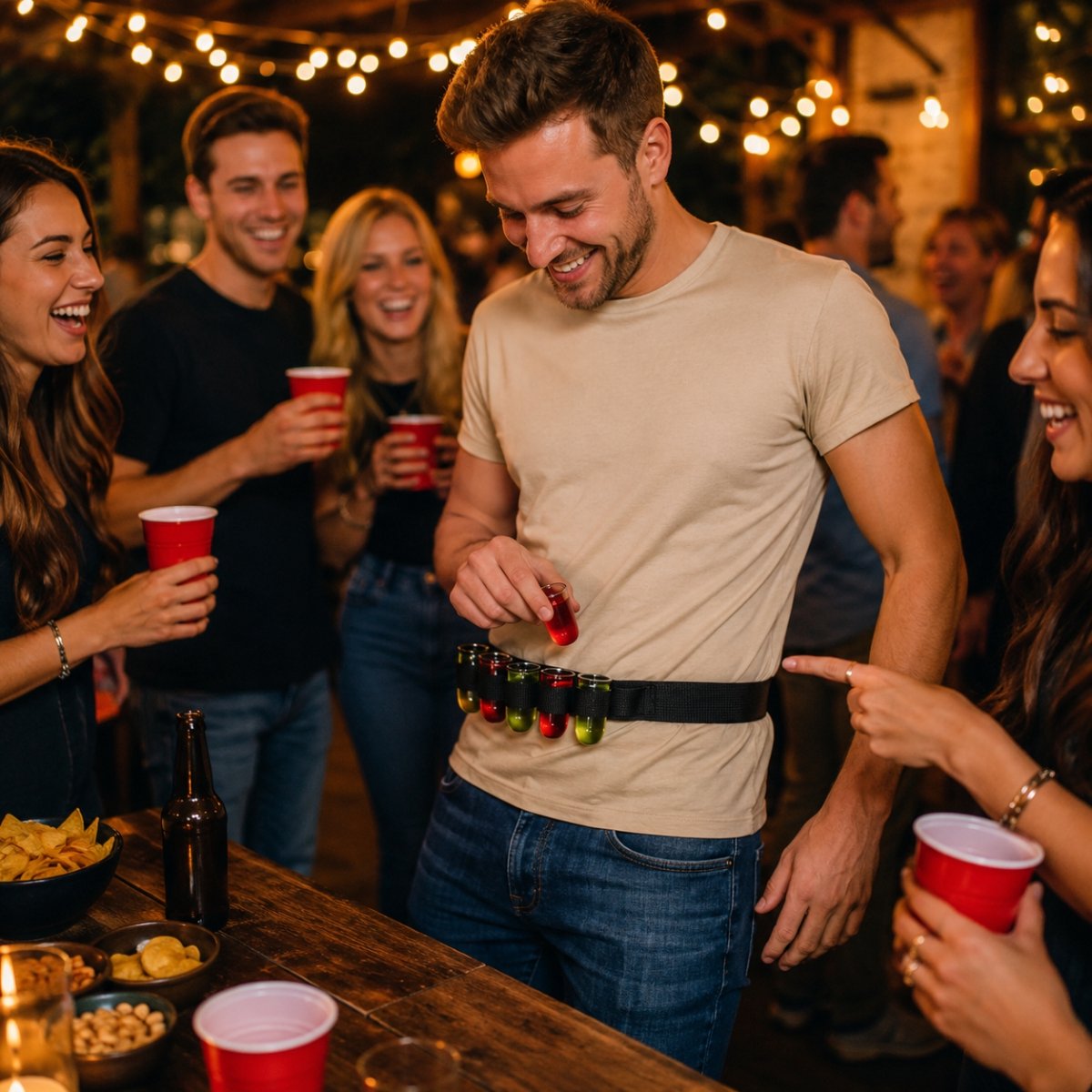 Shotjesriem - 8 Shotglazen - Verstelbaar 120 cm - Feest Gadget