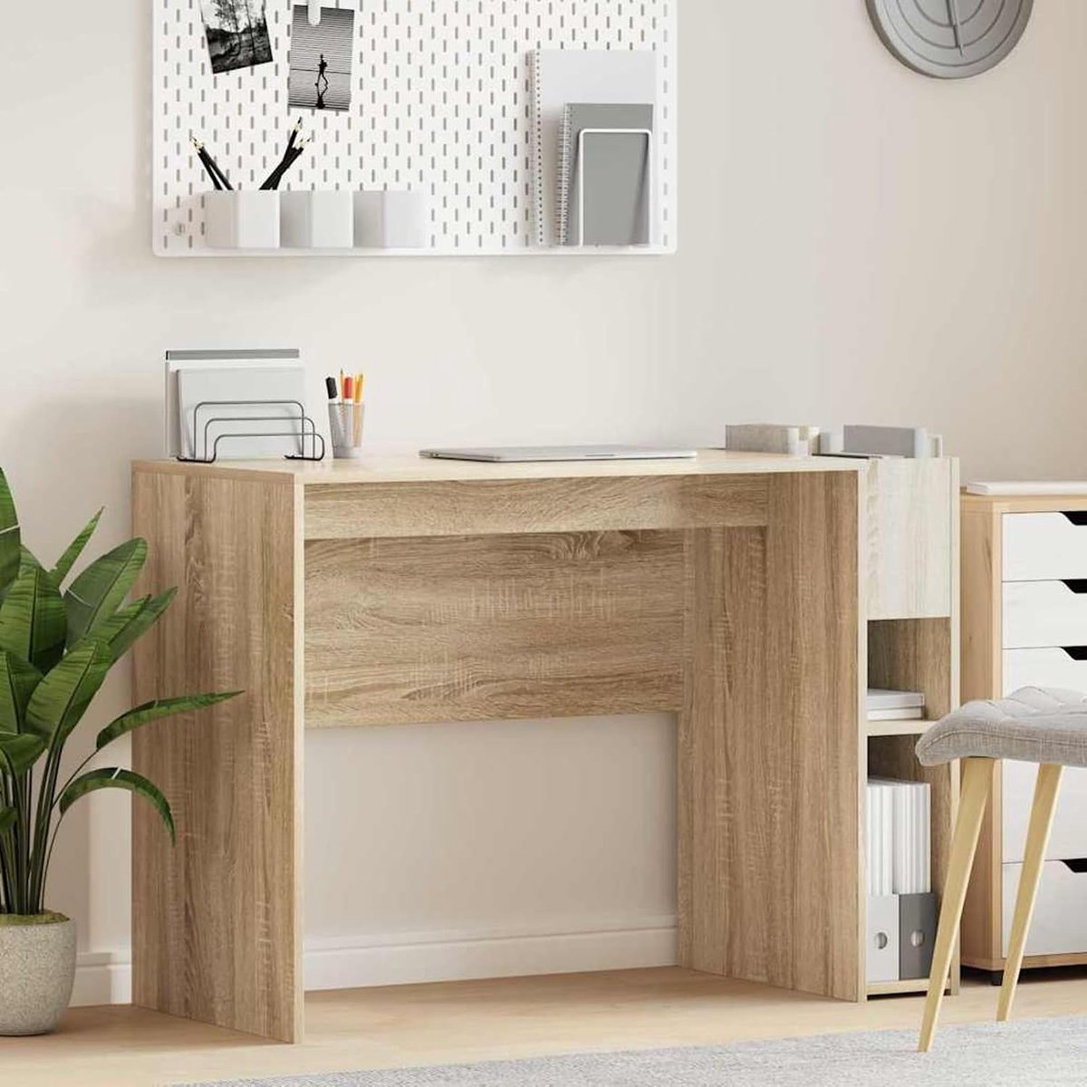 Bureau houtmateriaal - Werktafel - Thuiswerken - Ruim werkblad - 109 cm - Sonoma eiken