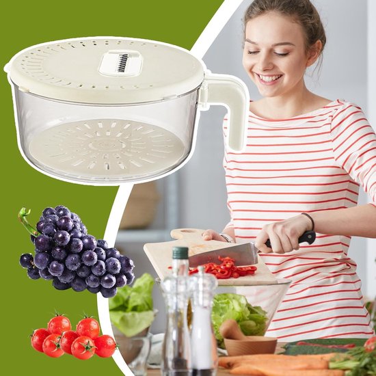 Fruitwasbak Dubbellaags - Uitlekbak Keuken - Maaltijdbereiding Opslag - Opklapbaar Handvat - 27x21x11.5 cm - Wit — afbeelding 3