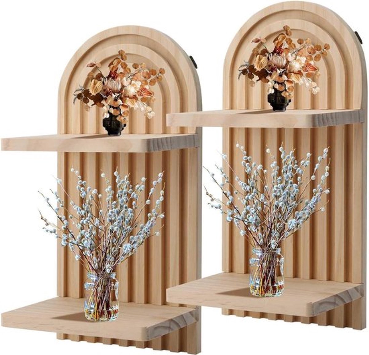 Boho design zwevende wandplanken hout 2 stukken