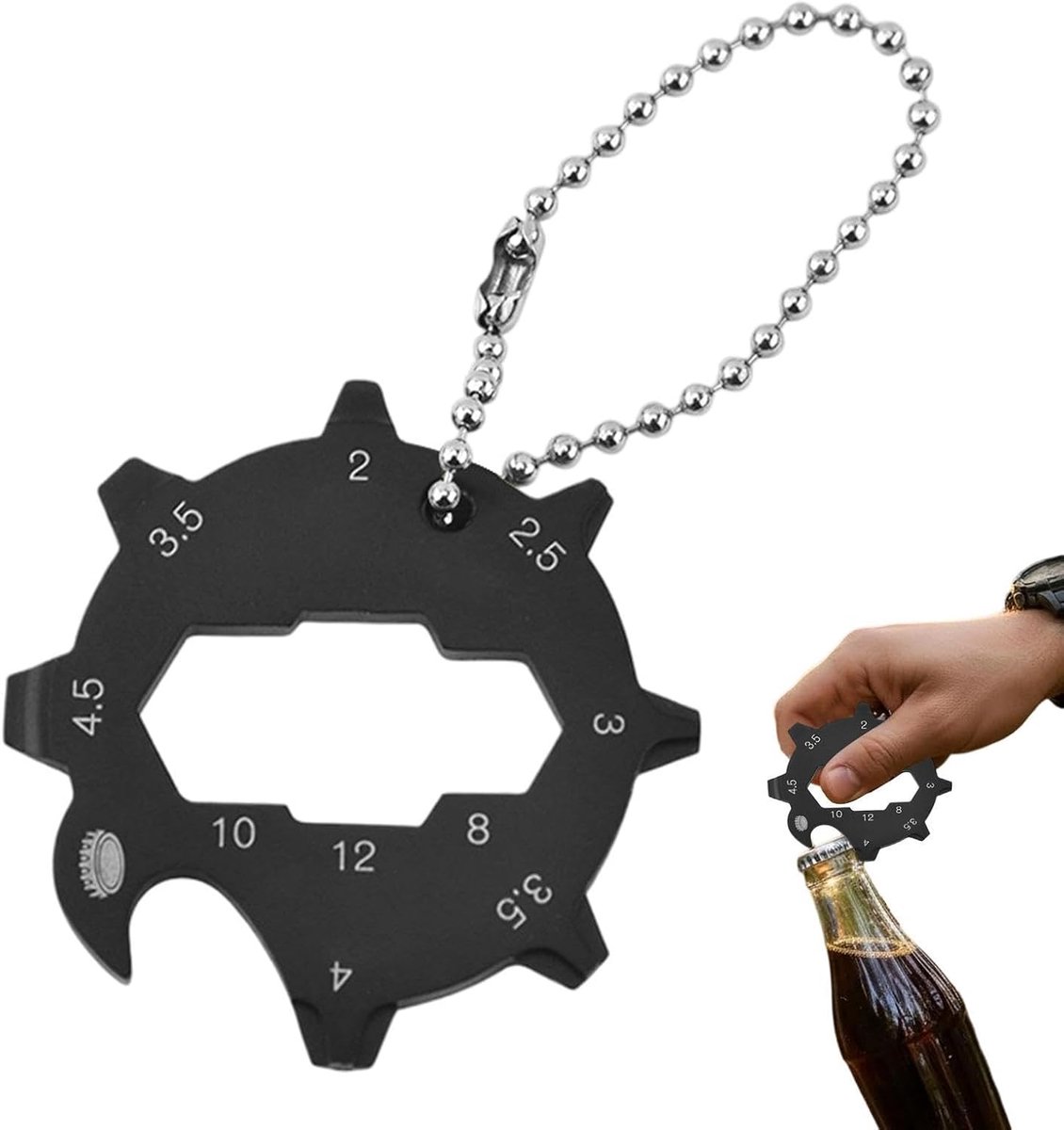 Zakgereedschap - Mini multitool - Outdoor activiteiten - 11-in-1 functie - 4x4 cm - Zwart