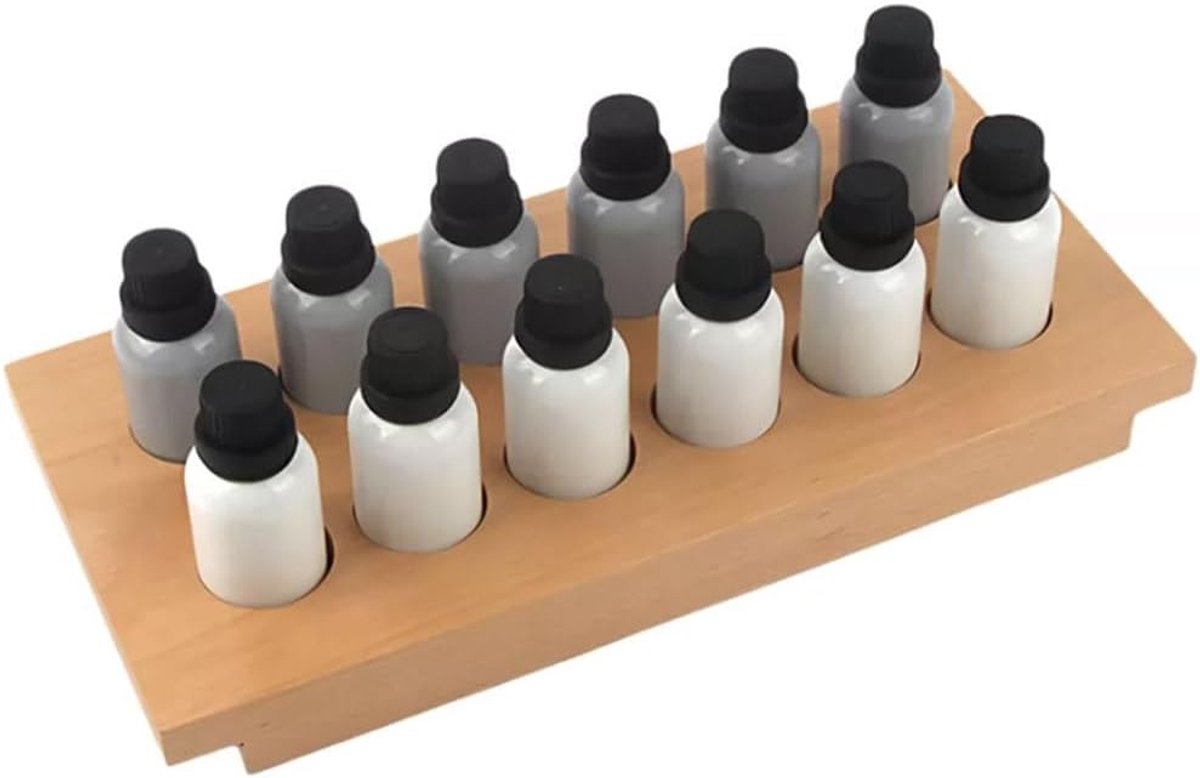 Geurflesjes Montessori - Zintuiglijk Speelgoed - Geur Training - Houten Dienblad - 12 Paar - Natuurlijk Hout