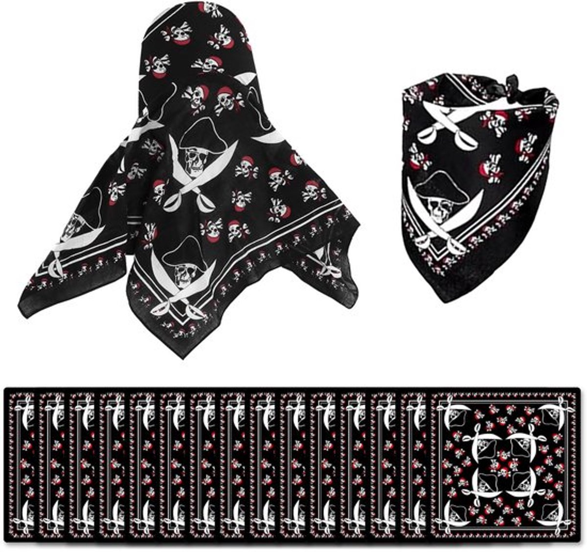 Dubbelzijdige zware pirate bandana met skeletten