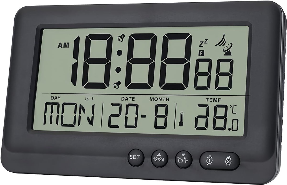 Digitale Wekker - Zwart - Draadloos - Temperatuurweergave - Voor Thuis en Op Reis