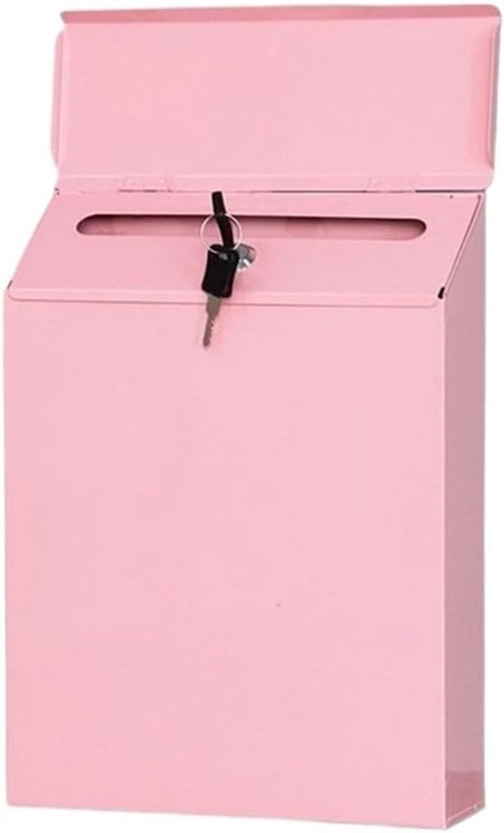 Brievenbus met slot - Postbus betaalbus - Post veilig ontvangen - Robuuste ijzeren constructie - 23x6x30cm - Roze