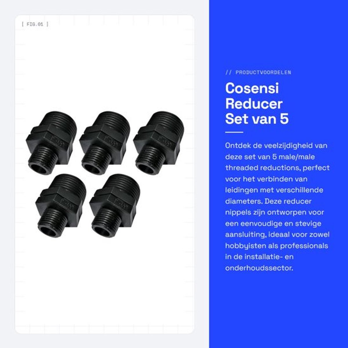 NTHProducts - Reducer - Set van 5 - 1"x1/2" - Plastic - Male Male