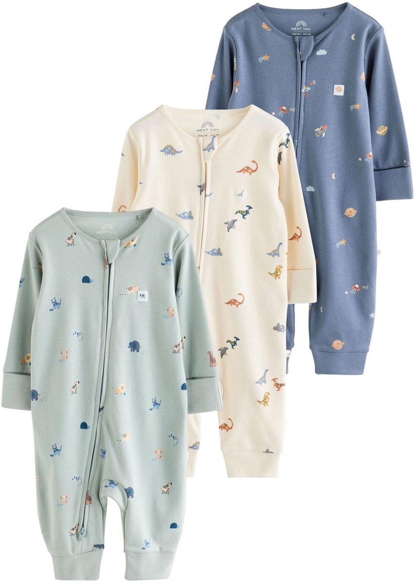 Next - Jongens - Babypyjama’s met rits aan beide kanten, set van 3 - Blauw