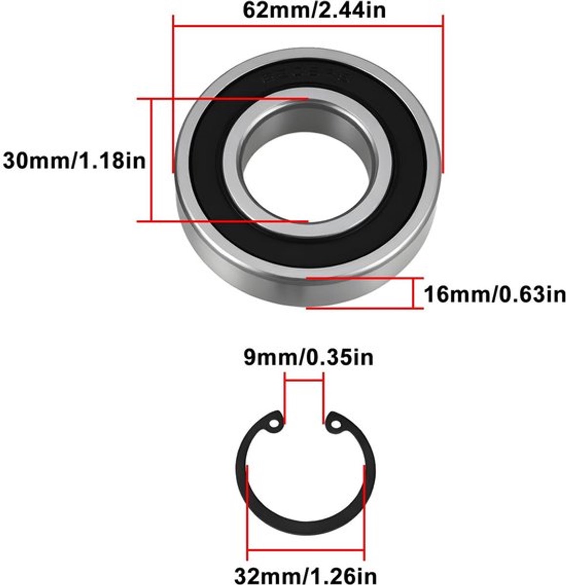 Borgringen compatibel Drumlager 30x62mm - 2 stukken
