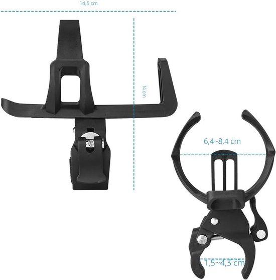 2 stuks - Bidonhouder - met Antislip Klem - voor Fiets en Kinderwagen - 360 Graden Roterende - Verstelbare Waterfleshouder - voor Stuur, Frame en Rolstoel - Geschikt voor Flaccid Flessen Ø 6.35-8.38 cm - Zwart — afbeelding 4