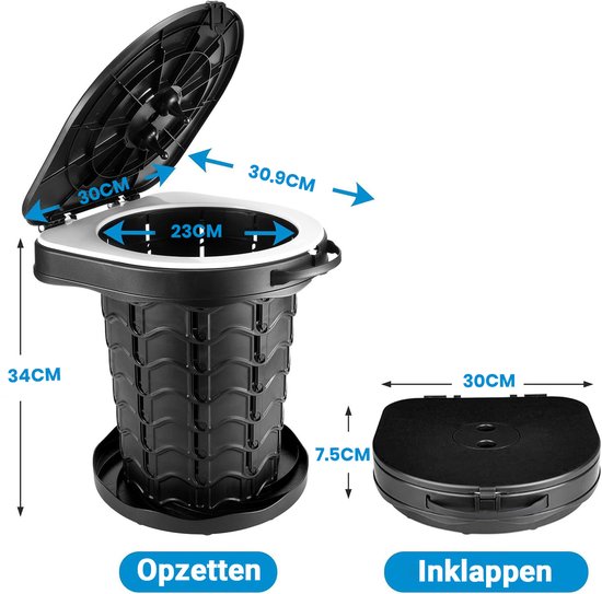 Camping Toilet - Draagvermogen 182kg - Chemisch Toilet - Opvouwbare Camping Toilet Met Deksel - Draagbaar Toilet - Inclusief Draagtas - Geschikt voor noodgebruik in auto, tent, slaapkamer, zwembad, feest, strand — afbeelding 5