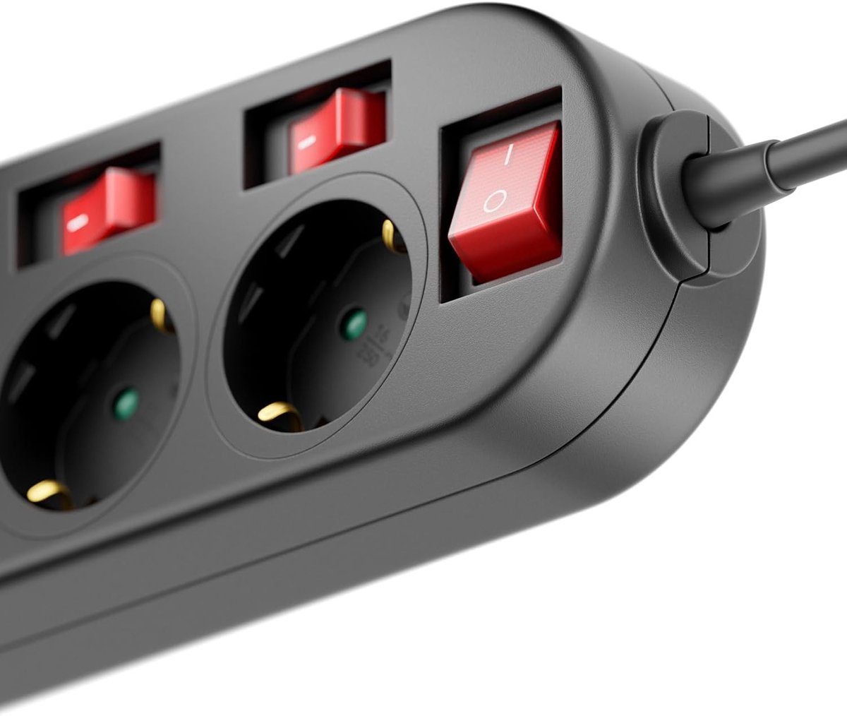 Zesvoudige Stekkerdoos - Kunststof - Individueel Schakelbaar - 5m Kabel - Voor Thuis en Kantoor