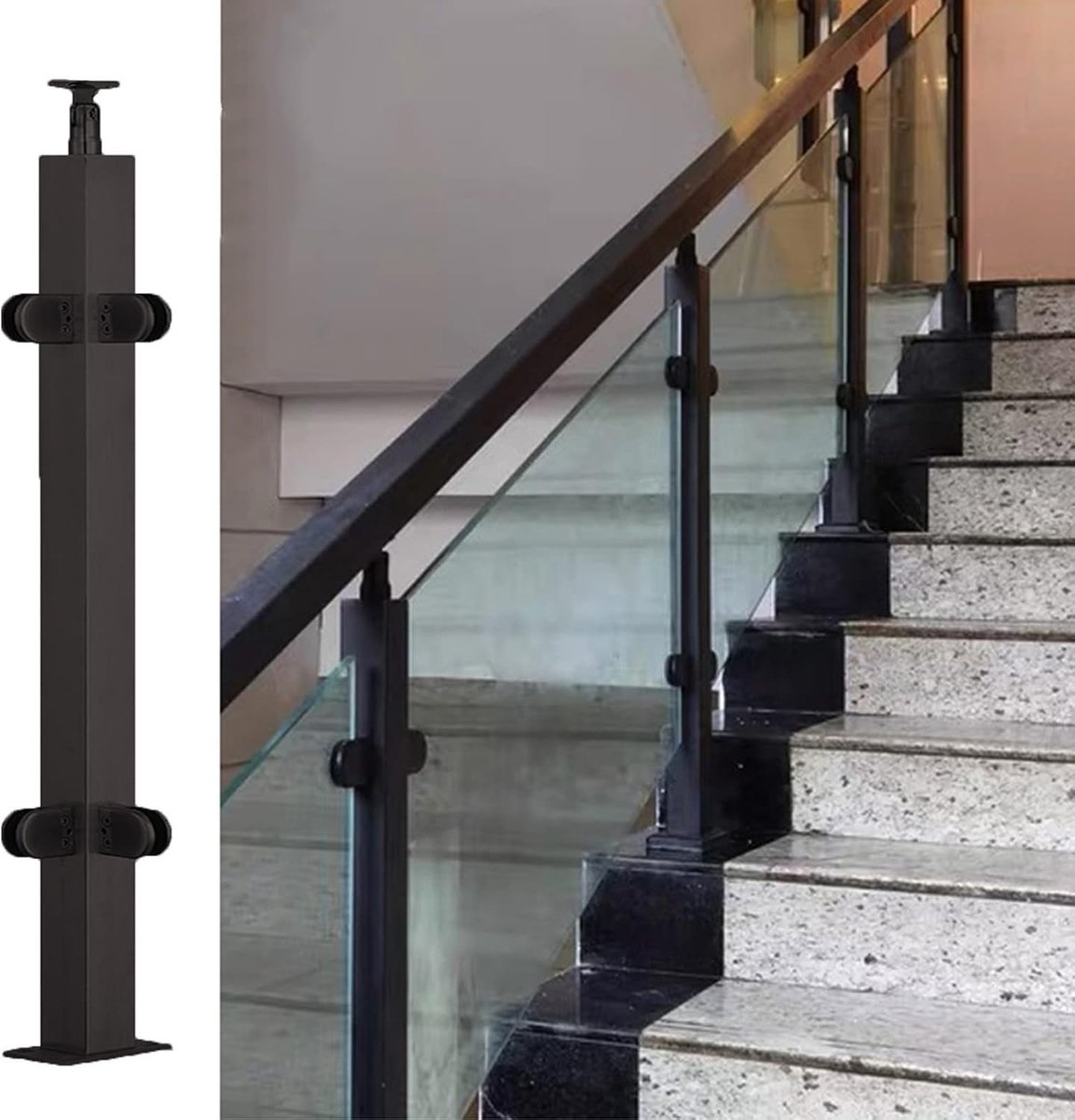Glazen Balustrade Paal - Glazen Bierkolom - Terras Afschermen - Verstelbare Hoek - 75 cm Hoog - Zilver