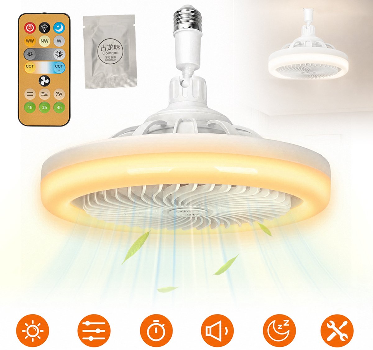 Plafondventilator Met Verlichting - 3 Kleurtemperaturen 3 Ventilatorsnelheden Timer - E27 Schroefdraadfitting Aromatherapie Design - 26W LED Dimbaar - Voor Badkamer Slaapkamer En Keuken - Wit