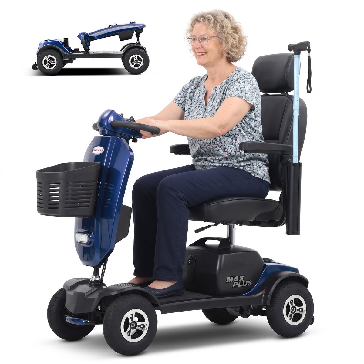 Sweetrich Extra Plus Scootmobiel - Elektrische Scootmobiel - 25 km Actieradius - 20Ah loodzuur Accu - 136 kg Draagvermogen - 9” Luchtbanden - MAX PLUS - Blauw