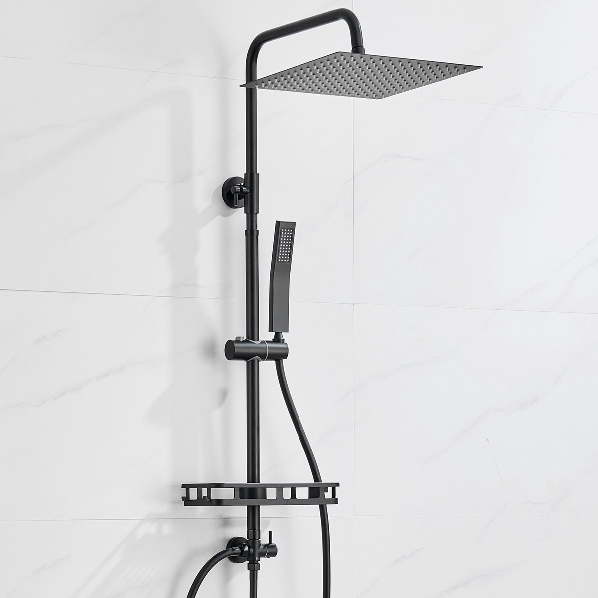Auralum Max Douchesysteem - Regendouche Ø 30 cm - Met Handdouche en plankje - Doucheset - Verstelbare Hoogte 72-110 cm - Regendoucheset - Waterbesparend - Zwart