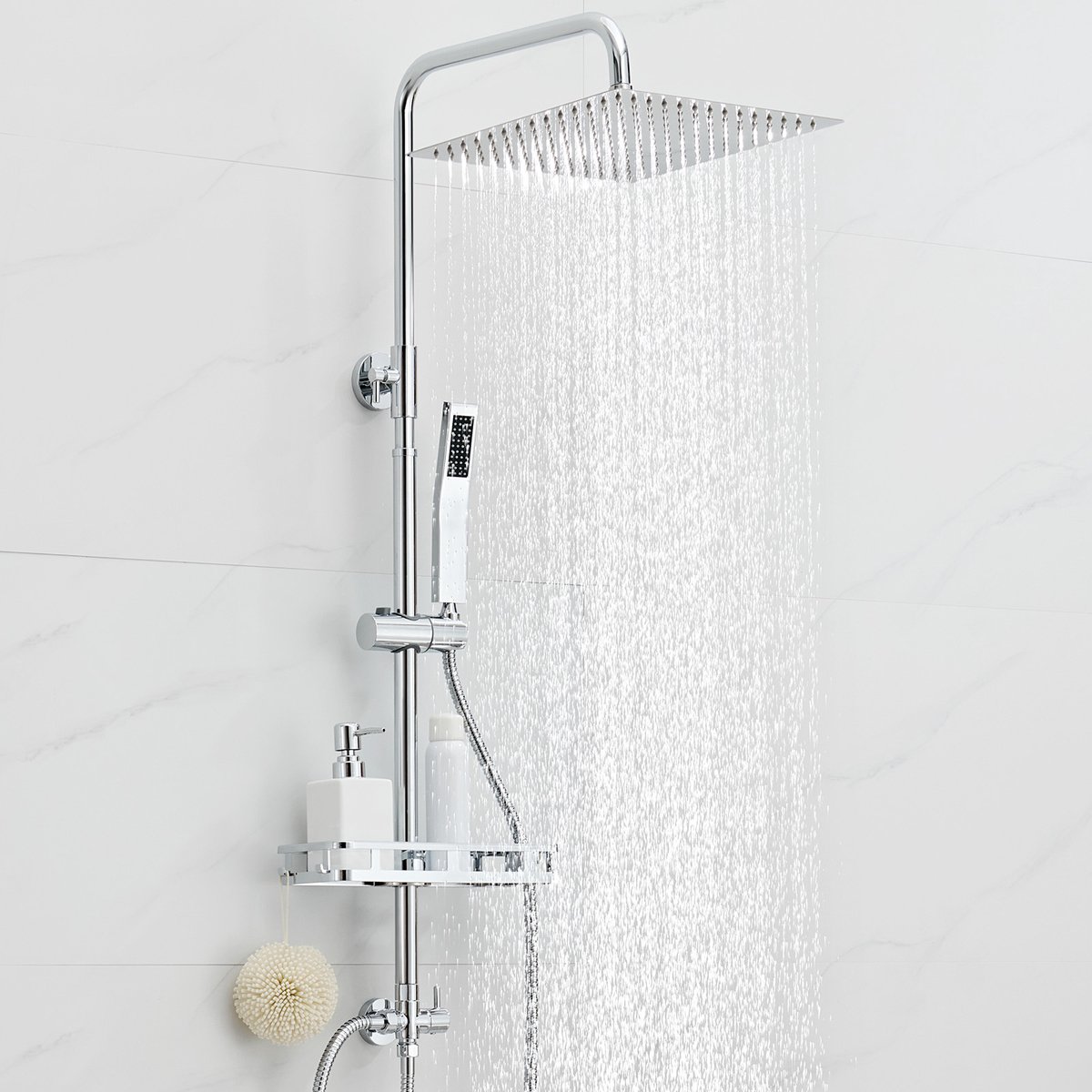 Auralum Max Douchesysteem - Regendouche Ø 30 cm - Met Handdouche en plankje - Doucheset - Verstelbare Hoogte 72-110 cm - Regendoucheset - Waterbesparend - Chroom