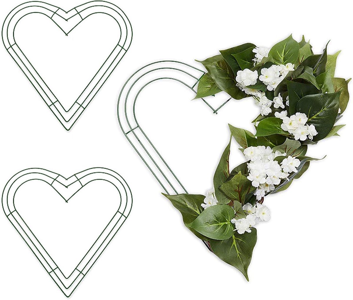 Kransframes Hart - Metalen Kransen - Decoratie Maken - Duurzaam IJzerdraad - 3 Stuks 12 Inch - Groen