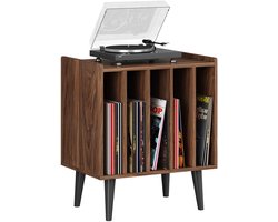 ACAZA LP Opbergsysteem - Walnoot - 56,5 x 39 x 64,5 cm (L x B x H) - Vinyl Opbergsysteem - LP Houder - Platenrek - Platenkast - Platenspelermeubel