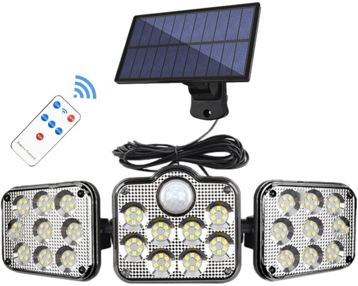 Buitenlamp op zonne-energiegeschikt voor 138 LED-lampjes, bewegingssensor en 3 standen – IP65 waterdichte zonnelamp