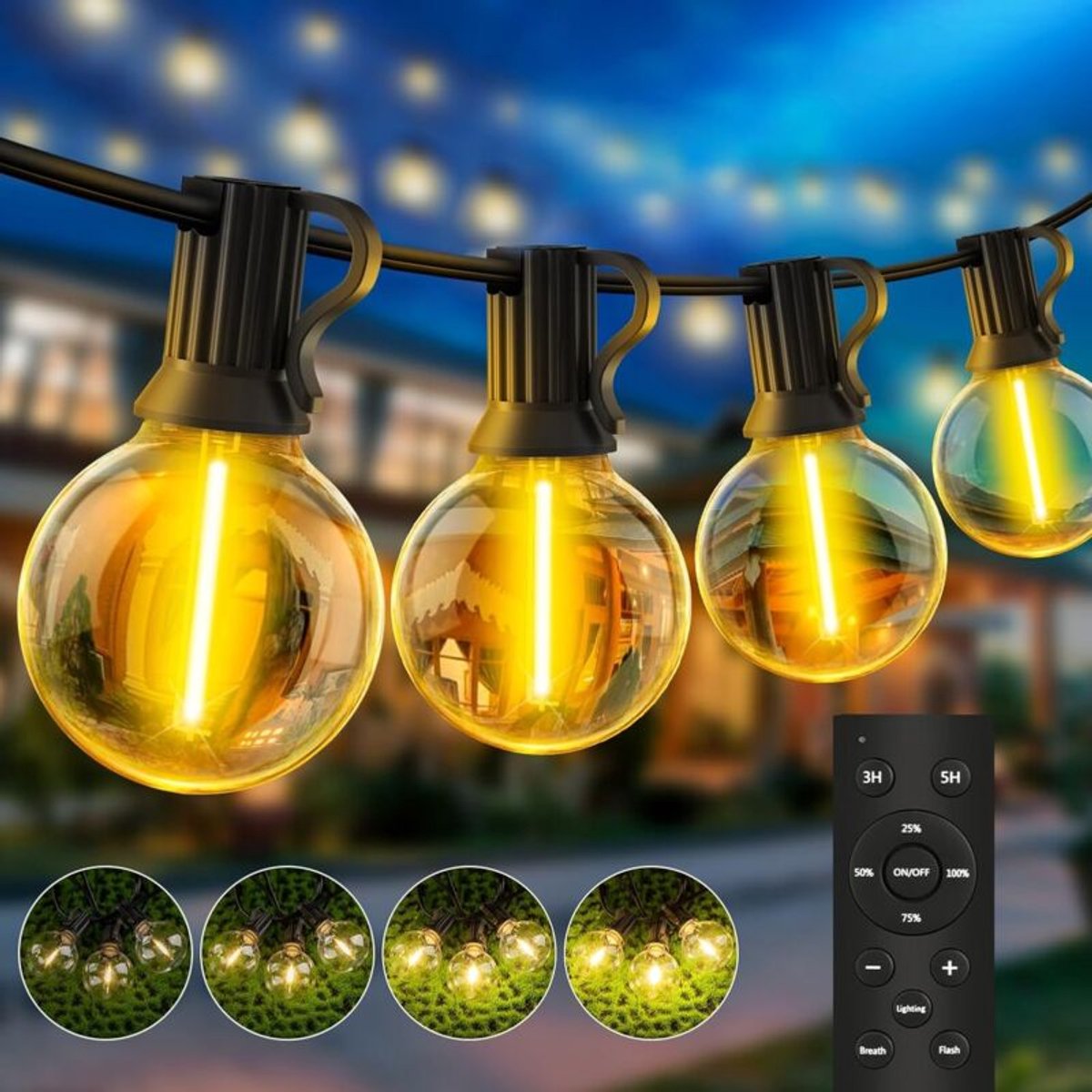 15geschikt voorer lange lichtslinger buiten - Lichtslinger buiten, geschikt voor cafés en restaurants,geschikt voor afstandsbediening, 3 standen, timer, 25+1 G40 LED-lampjes, waterdicht, waterdichte lichtslingergeschikt voor afstandsbediening.