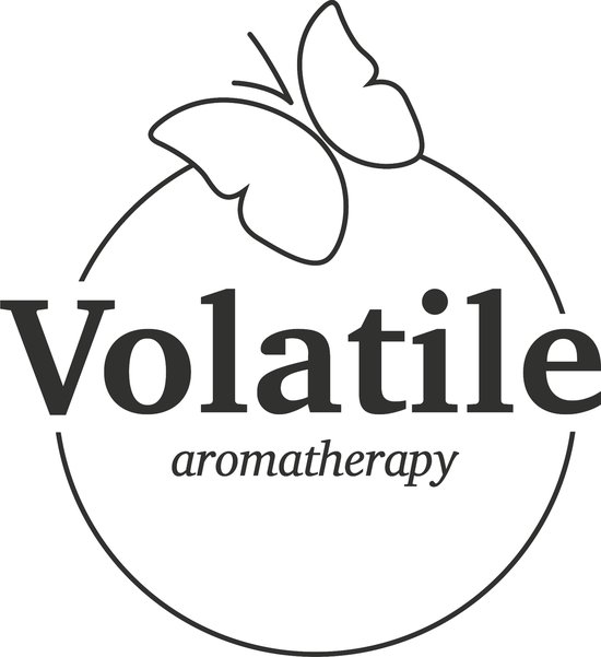 Logo van Volatile Aromatherapy met een vlinder