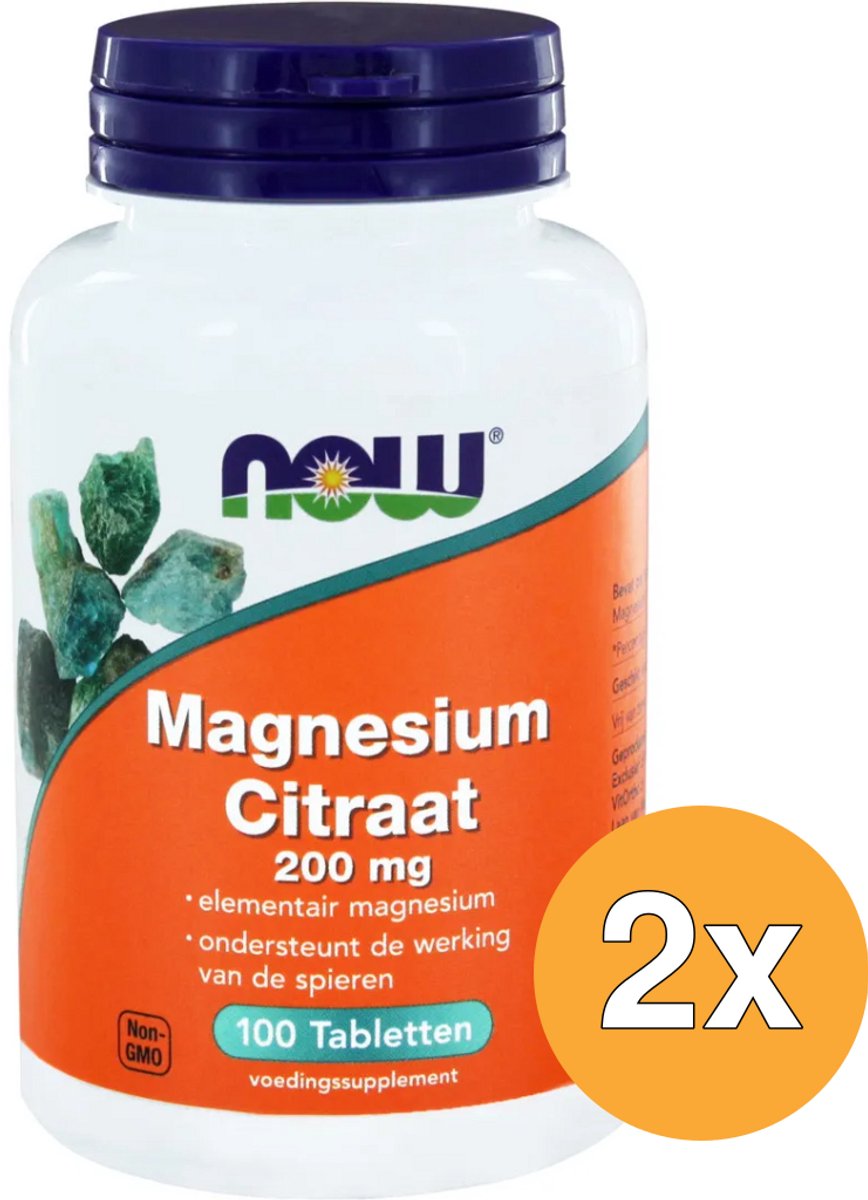 2x Now Magnesium citraat 200 mg (100 tabletten)