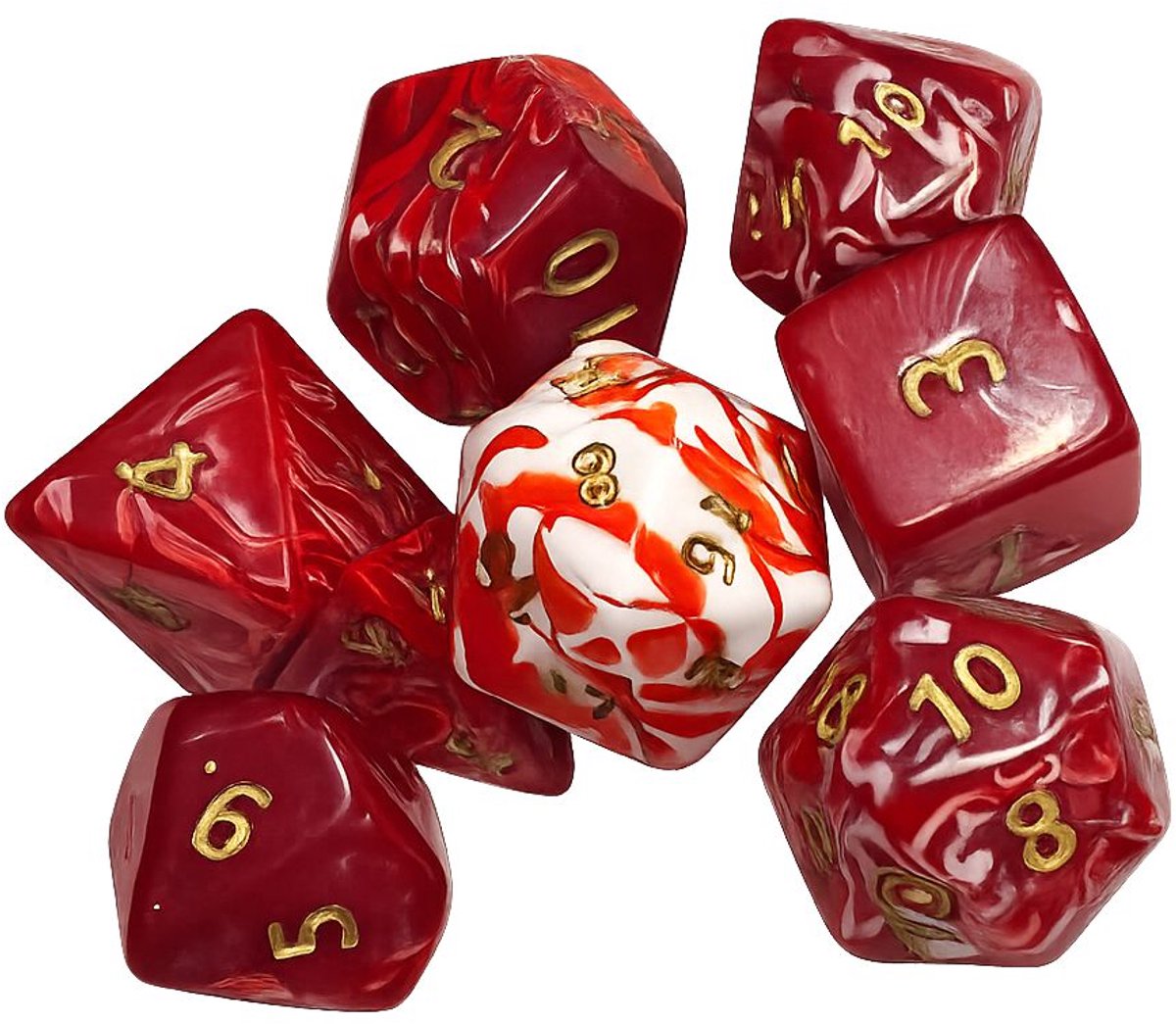 Dobbelstenen Jumbo Rood/Marmer 7 set