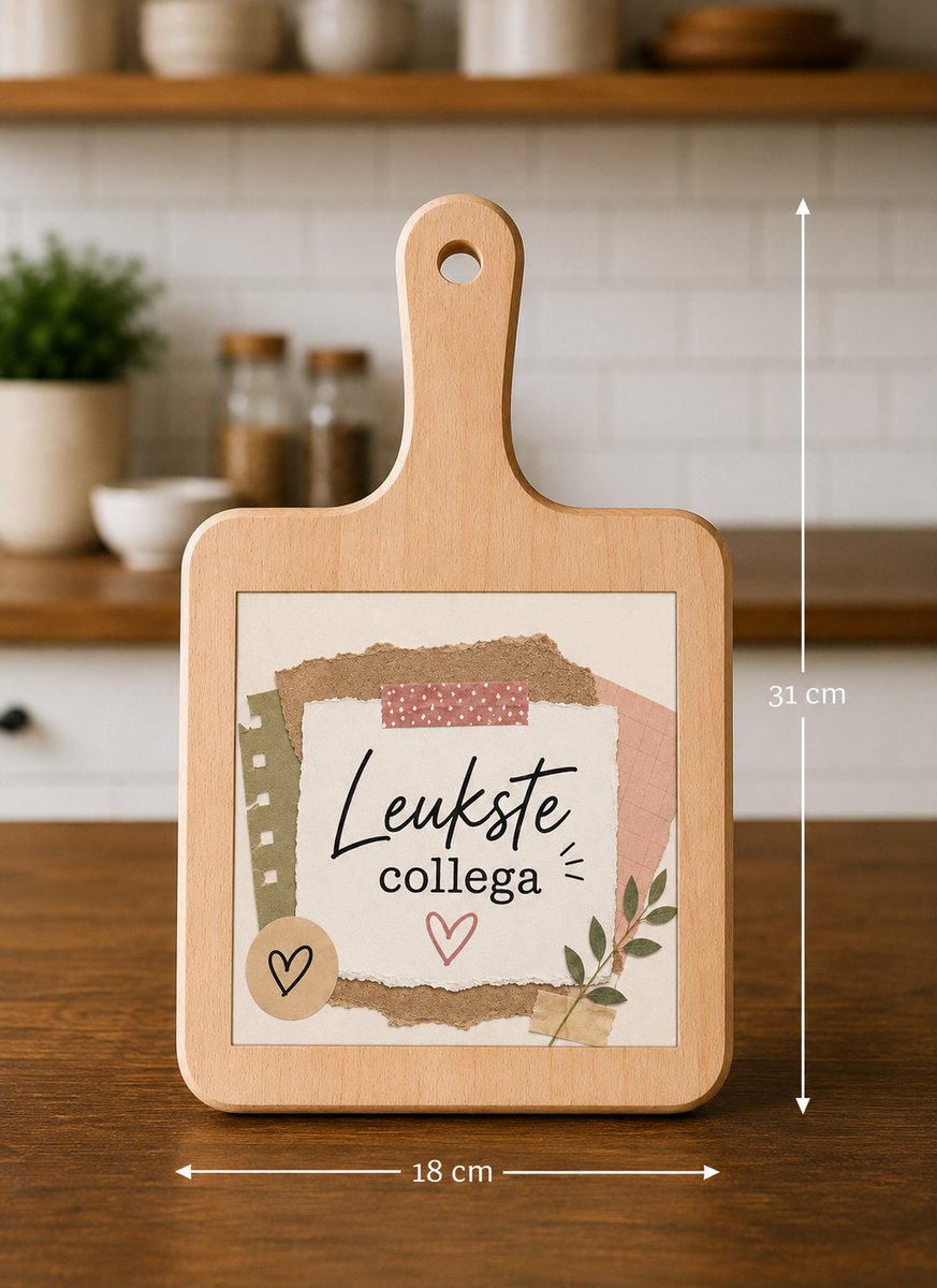 Kaasplank Leukste Collega – 18 x 31 cm – Houten Serveerplank met Tegel – Cadeau voor Collega