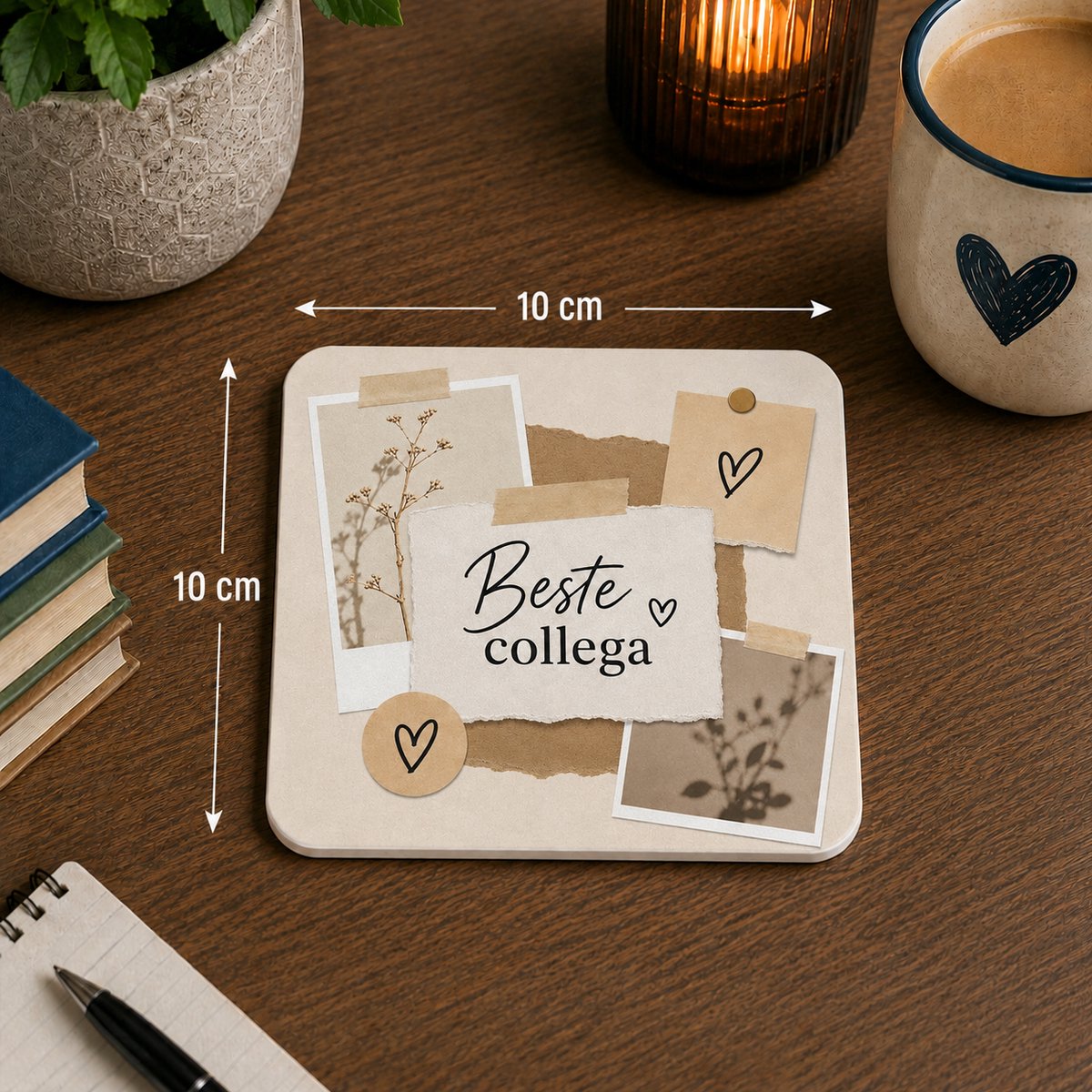 Onderzetter Beste Collega – 10 x 10 cm – Vierkante Onderzetter met Vintage Design – Cadeau voor Collega
