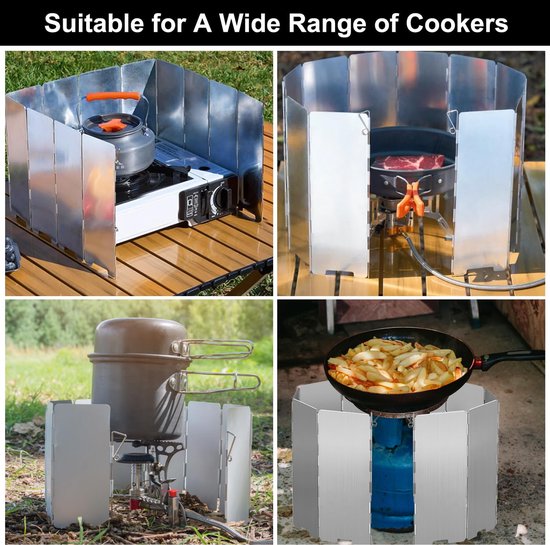 Aluminium Windscherm voor Campingkooktoestel - Opvouwbaar - Lichtgewicht - Inclusief Opbergtas - Windbescherming voor Gasbrander, BBQ & Buitenkoken — afbeelding 4