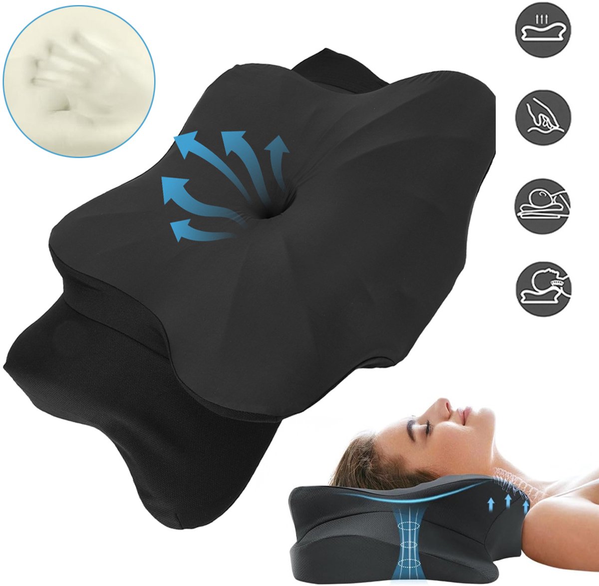 Neksteunkussen - Hoofdkussen Memory Foam - Ergonomisch Nekkussen - Ademende Kussensloop Van Ijzijde - Contour Orthopedisch Kussen