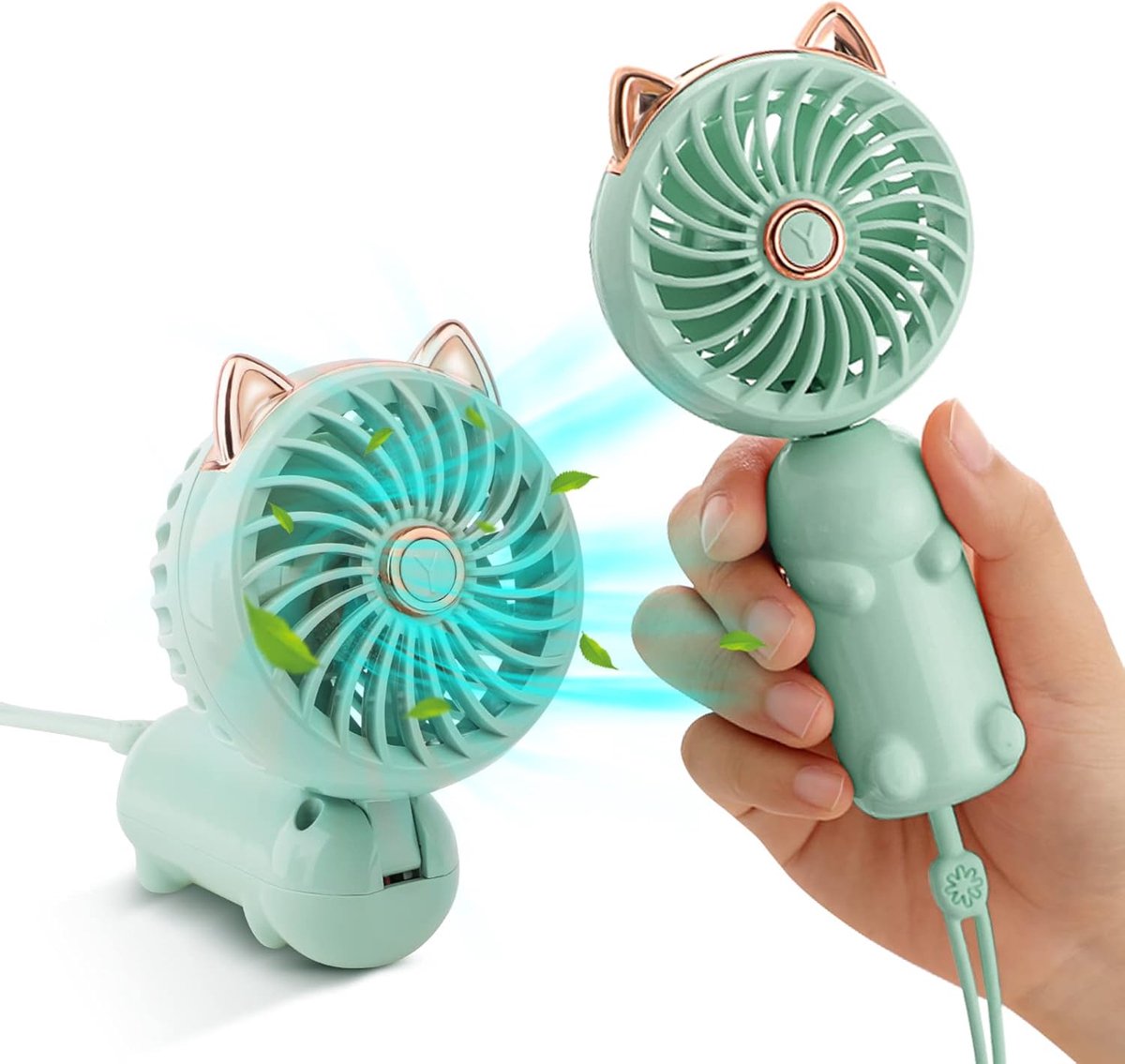 LISM-Mini draagbare ventilator met oplaadbare batterij en 3 windsnelheden. Leuke kleine ventilator, geschikt voor meisjes/dames/kinderen voor gebruik buitenshuis. Opvouwbaar, perfect om op een bureau/tafel/in de slaapkamer te plaatsen - Groen.