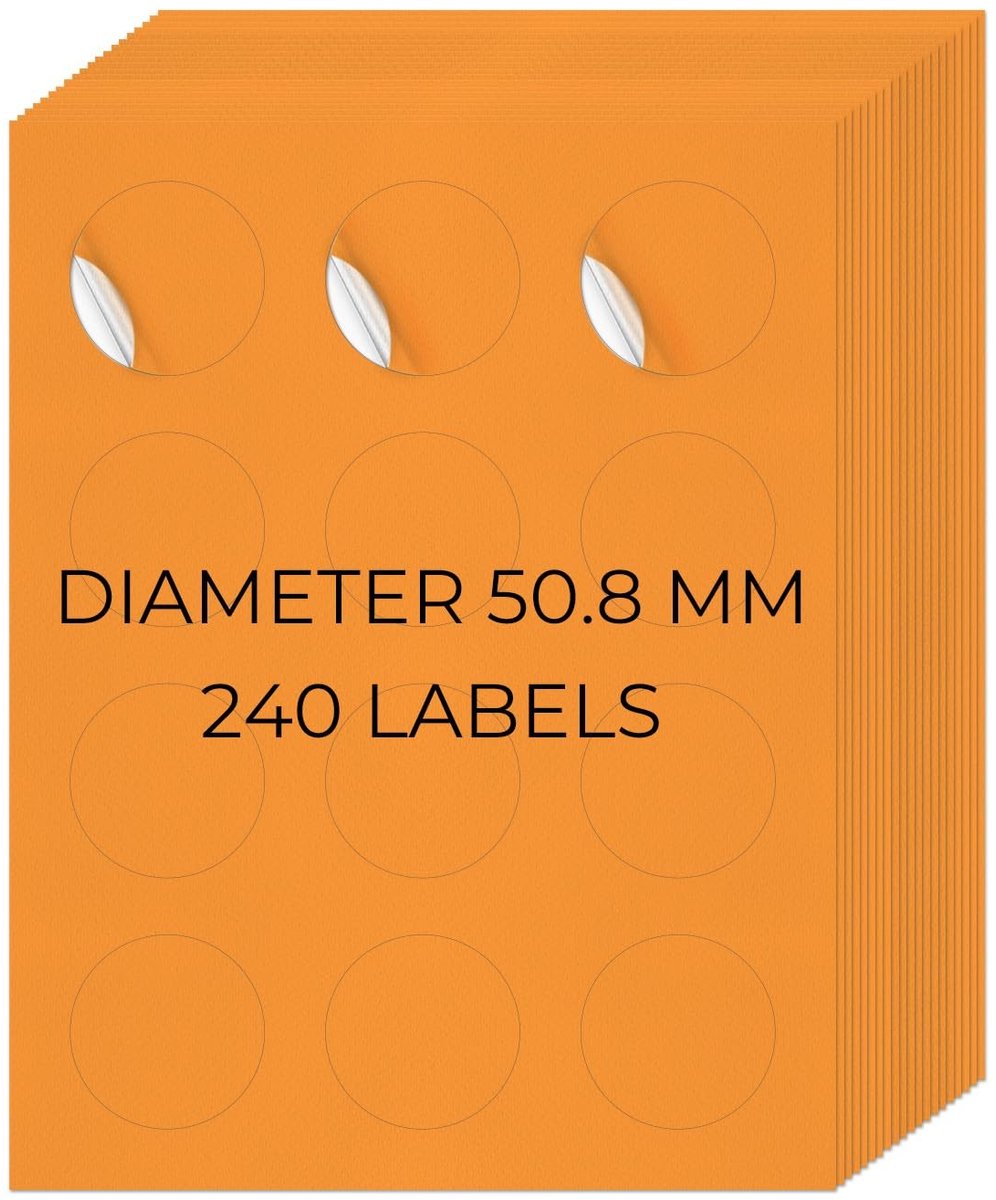 Solidchoice - Neon Oranje Zelfklevende Ronde Labels 50.8mm (240 stuks)